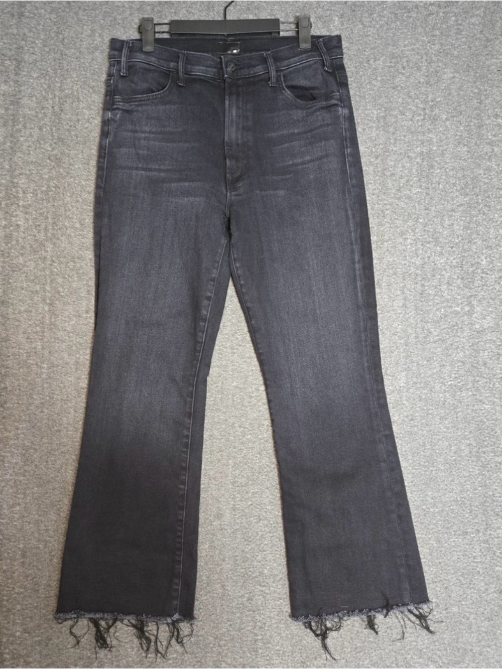 MOTHER Black High-Rise Flare Jeans with Raw Hem